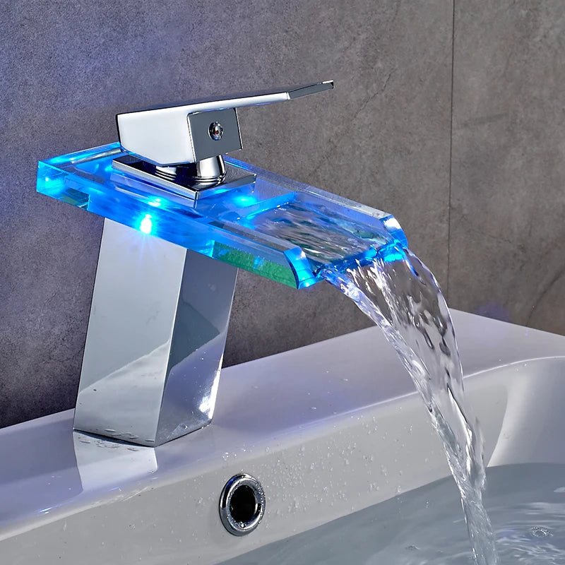 ShowerEase LED Waterfall Bathroom Faucet – Brass Basin Mixer Tap, Deck Mounted