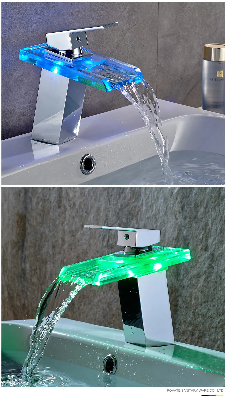 ShowerEase LED Waterfall Bathroom Faucet – Brass Basin Mixer Tap, Deck Mounted
