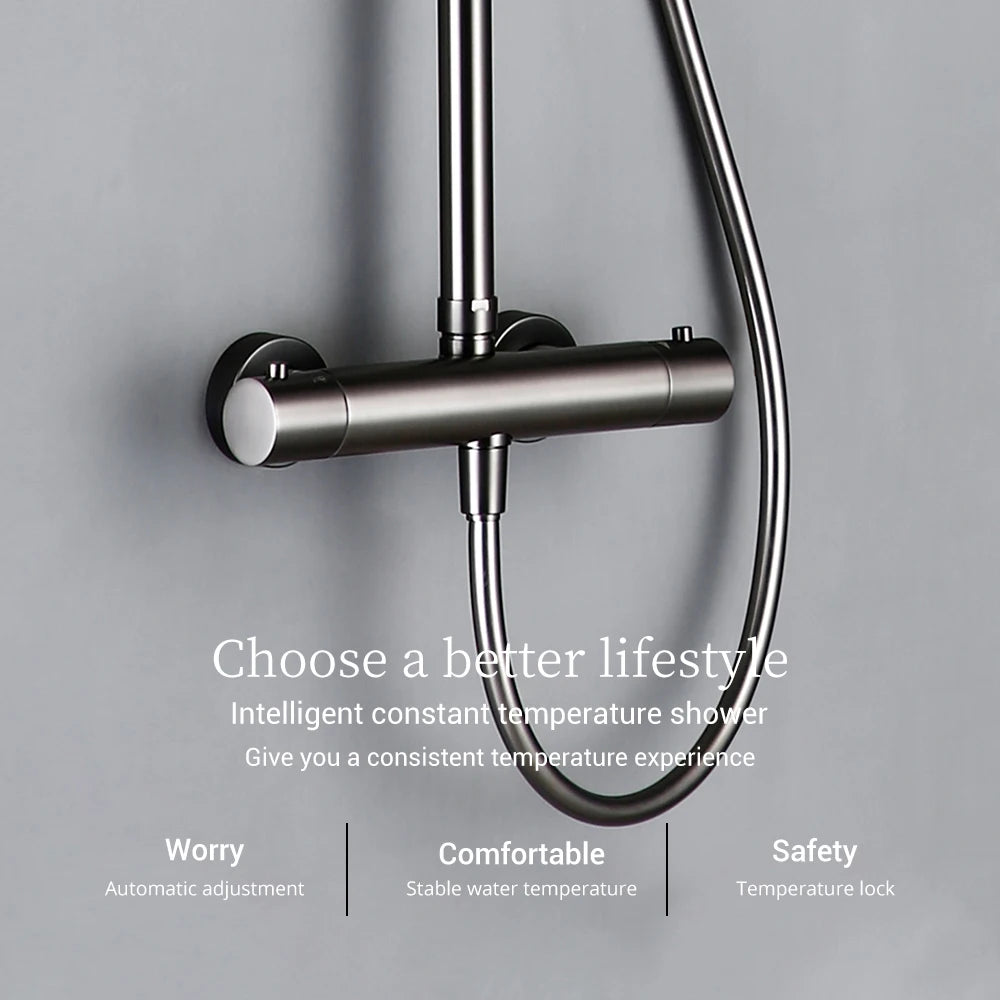 ShowerEase - Wall-Mounted Thermostatic Valve System, Brass Shower Set