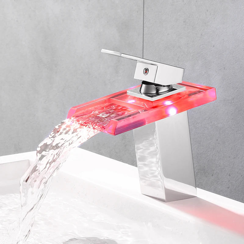 ShowerEase LED Waterfall Bathroom Faucet – Brass Basin Mixer Tap, Deck Mounted