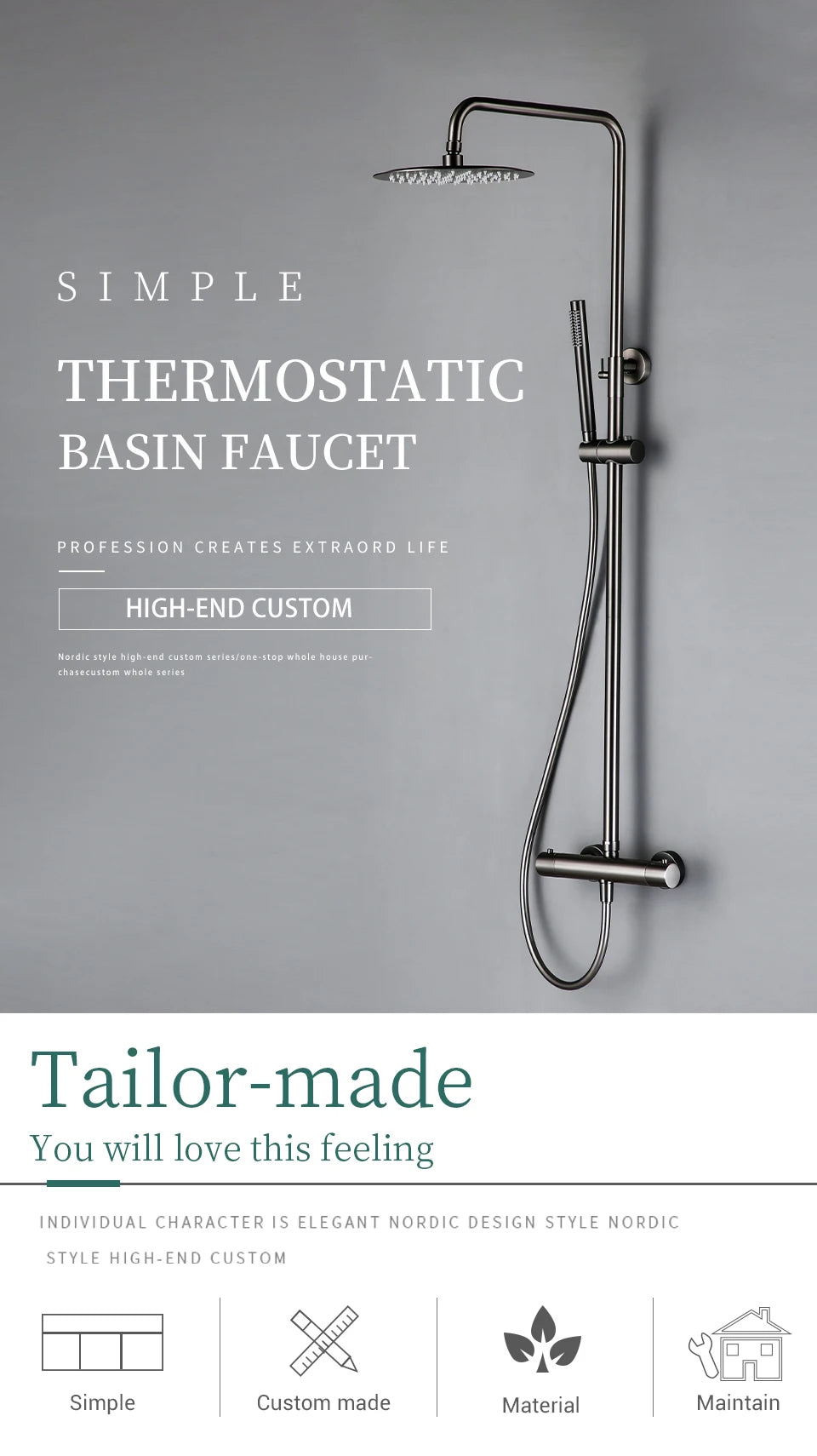 ShowerEase - Wall-Mounted Thermostatic Valve System, Brass Shower Set