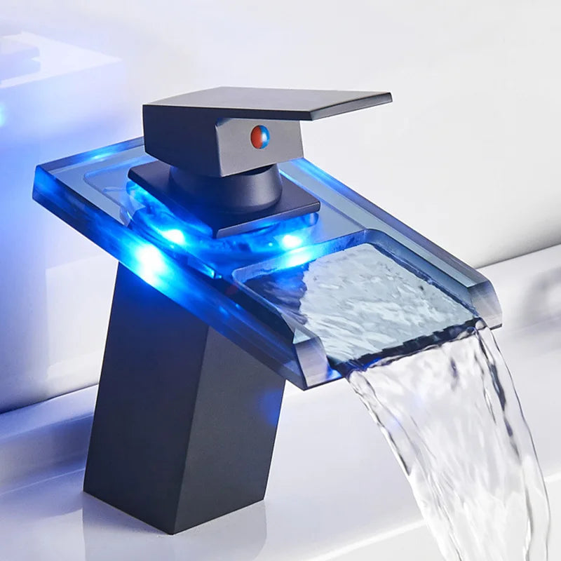 ShowerEase LED Waterfall Bathroom Faucet – Brass Basin Mixer Tap, Deck Mounted