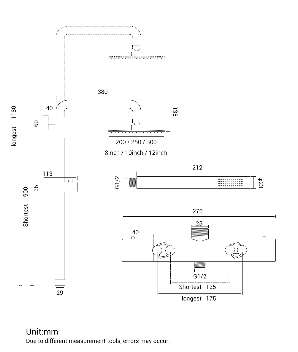 ShowerEase - Wall-Mounted Thermostatic Valve System, Brass Shower Set