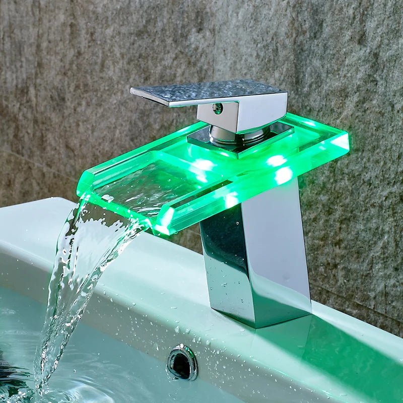 ShowerEase LED Waterfall Bathroom Faucet – Brass Basin Mixer Tap, Deck Mounted