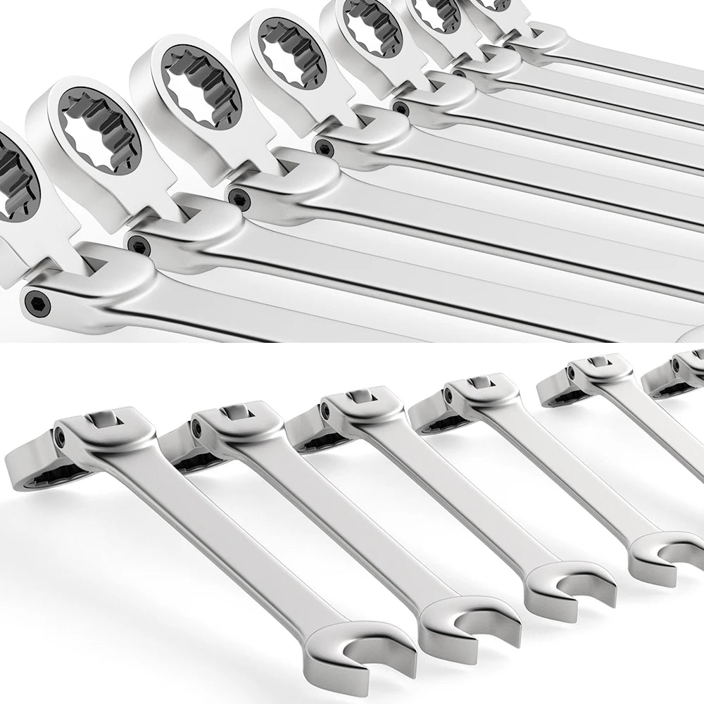 ShowerEase Ratchet Spanner Wrench Set – Flexible Head, Metric, with Canvas Bag