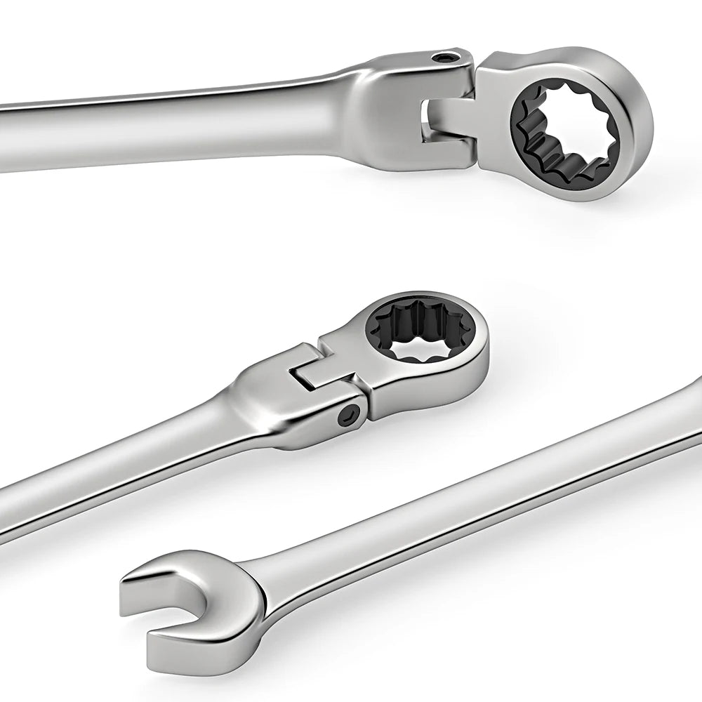 ShowerEase Ratchet Spanner Wrench Set – Flexible Head, Metric, with Canvas Bag