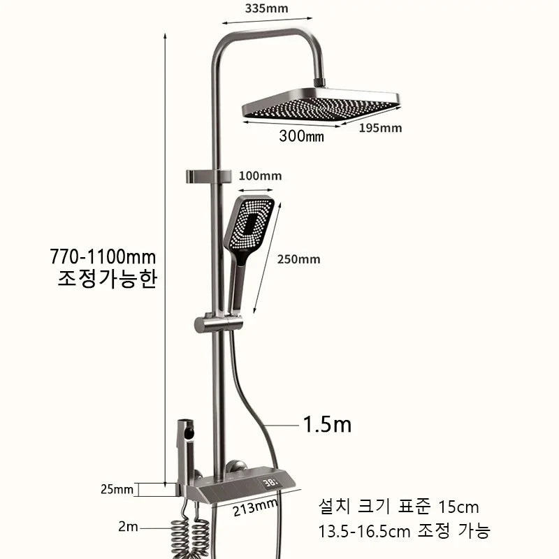 ShowerEase Piano Key Shower System – LED Digital Display, Brass Faucet