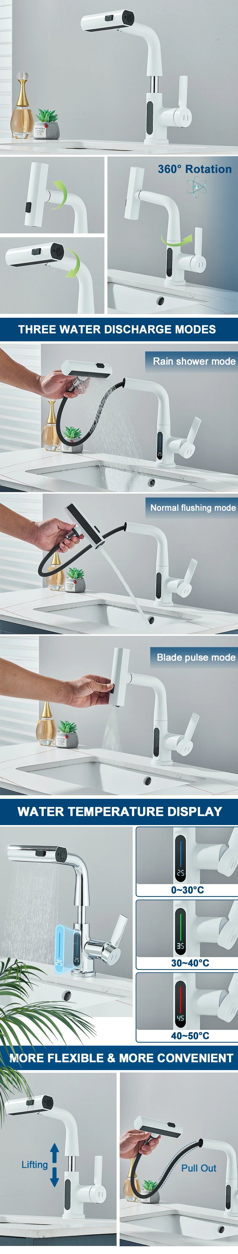 ShowerEase Temperature Digital Faucet – Pull-Out, 3-Way Sprayer