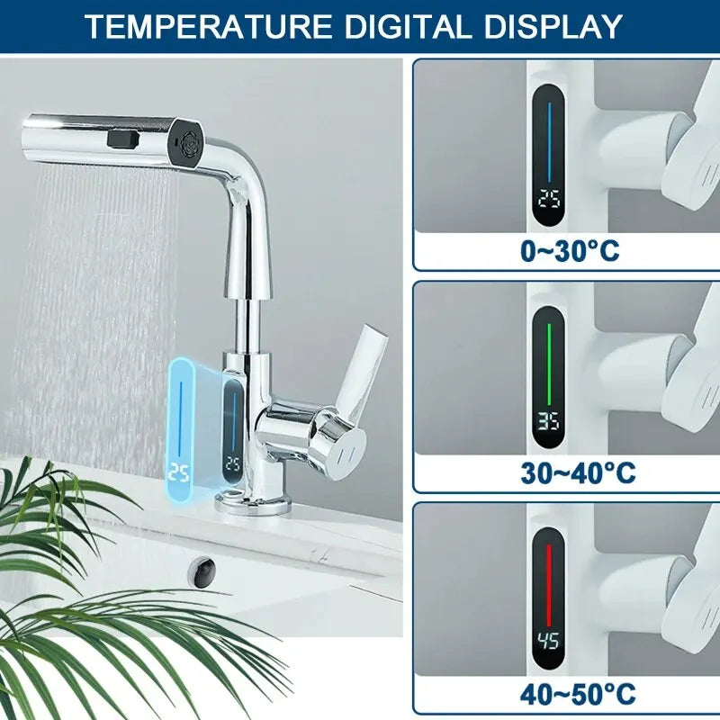 ShowerEase Temperature Digital Faucet – Pull-Out, 3-Way Sprayer