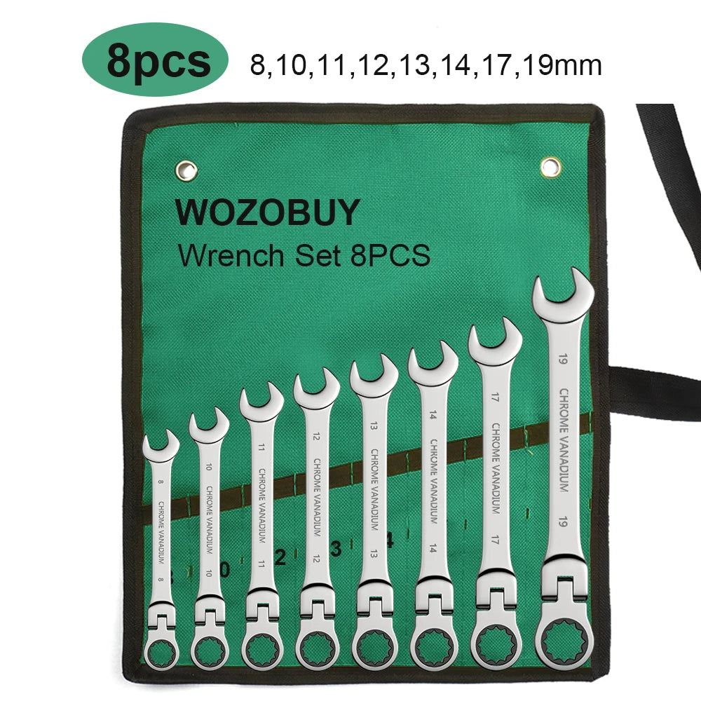 ShowerEase Ratchet Spanner Wrench Set – Flexible Head, Metric, with Canvas Bag