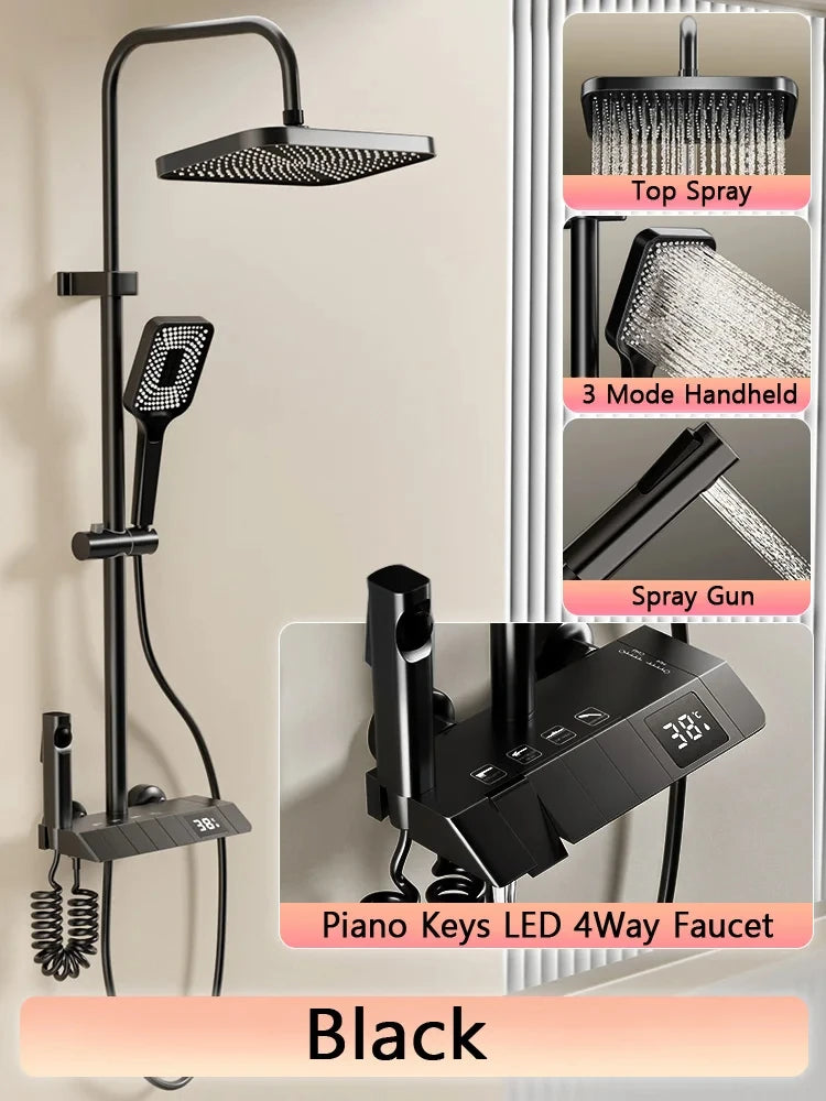 ShowerEase Piano Key Shower System – LED Digital Display, Brass Faucet