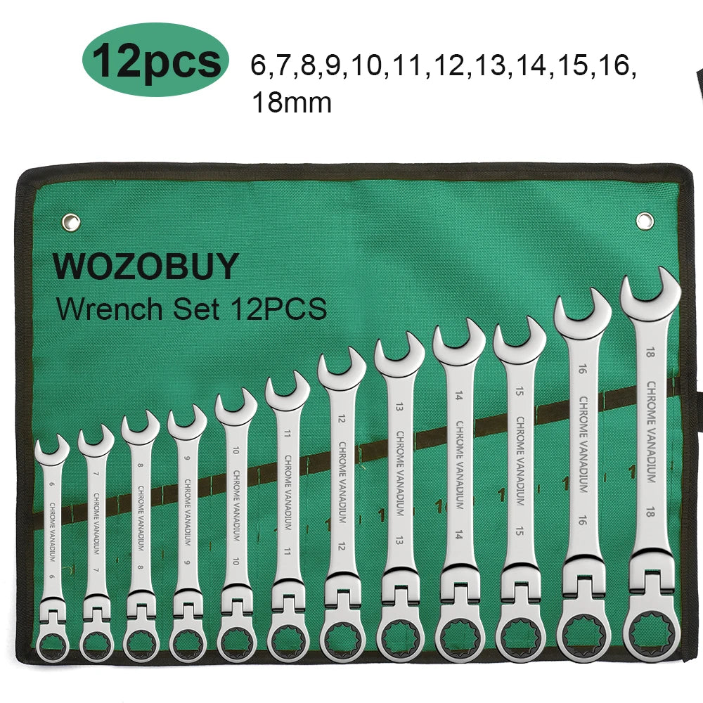 ShowerEase Ratchet Spanner Wrench Set – Flexible Head, Metric, with Canvas Bag
