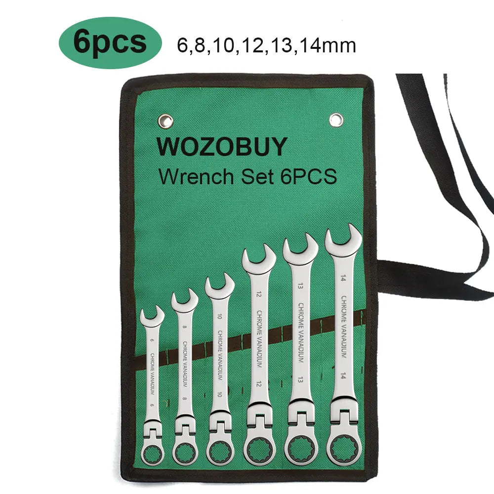 ShowerEase Ratchet Spanner Wrench Set – Flexible Head, Metric, with Canvas Bag