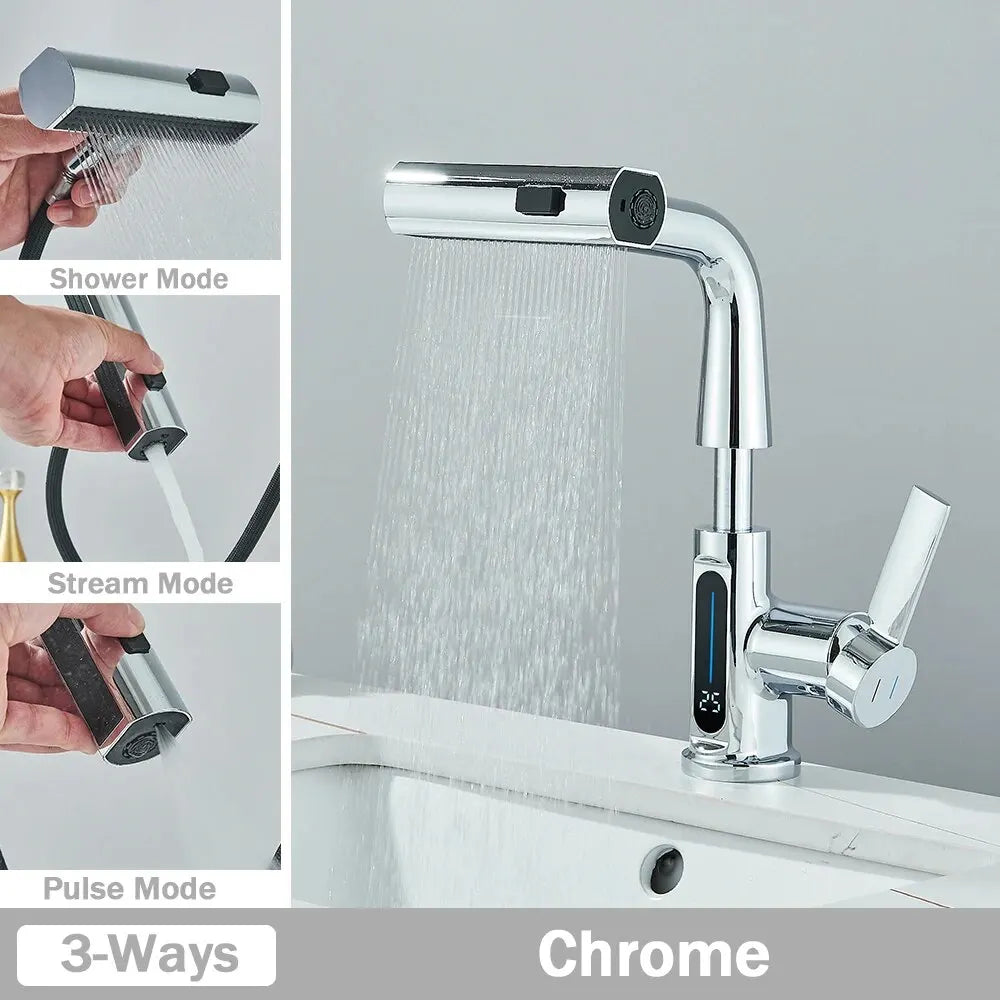 ShowerEase Temperature Digital Faucet – Pull-Out, 3-Way Sprayer