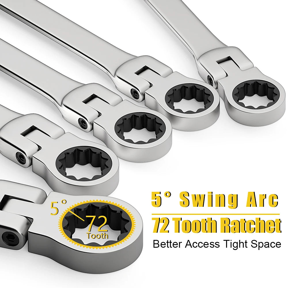 ShowerEase Ratchet Spanner Wrench Set – Flexible Head, Metric, with Canvas Bag