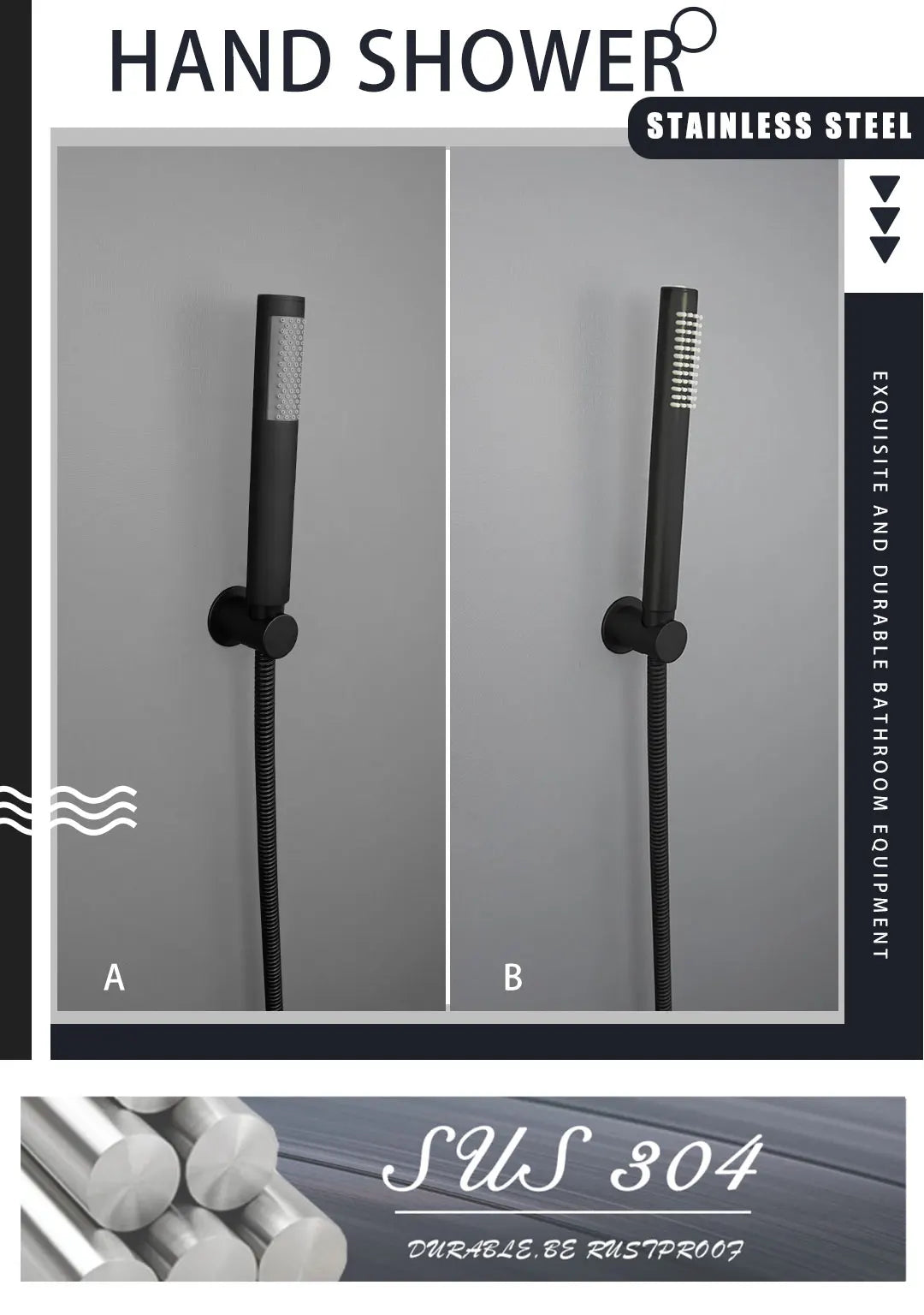 ShowerEase AquaStream Stainless Steel Handheld Shower Head