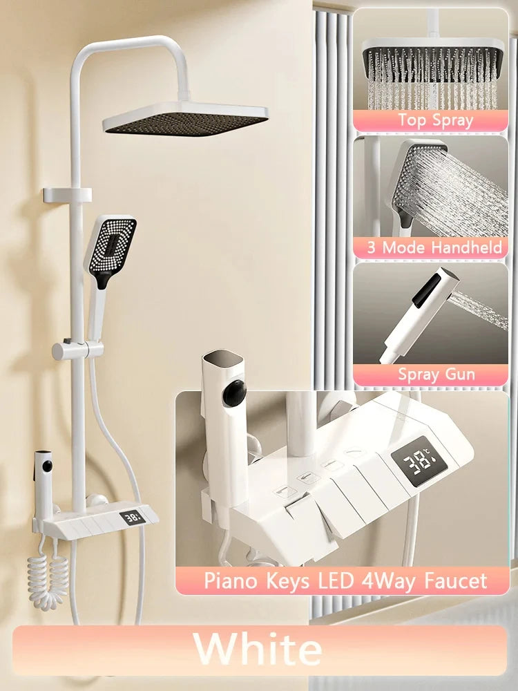ShowerEase Piano Key Shower System – LED Digital Display, Brass Faucet