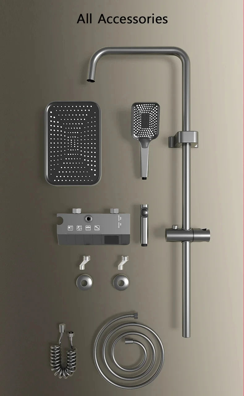 ShowerEase Piano Key Shower System – LED Digital Display, Brass Faucet