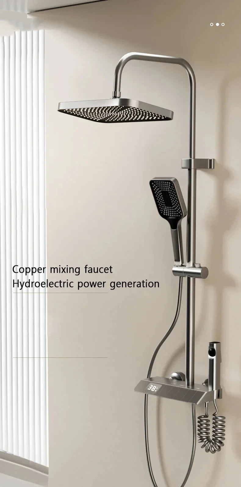 ShowerEase Piano Key Shower System – LED Digital Display, Brass Faucet