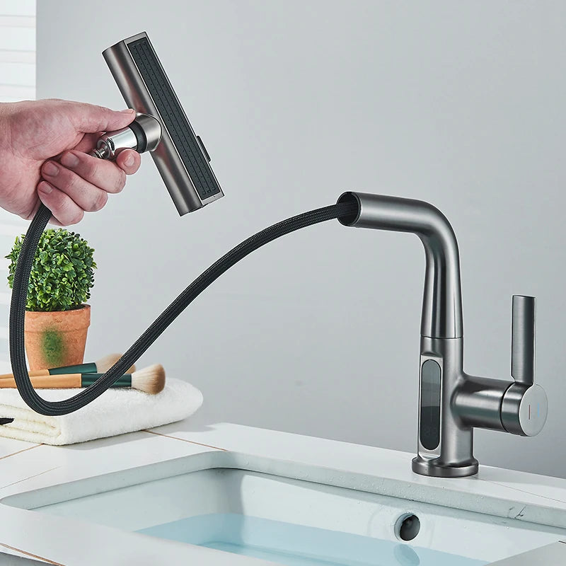 ShowerEase Temperature Digital Faucet – Pull-Out, 3-Way Sprayer