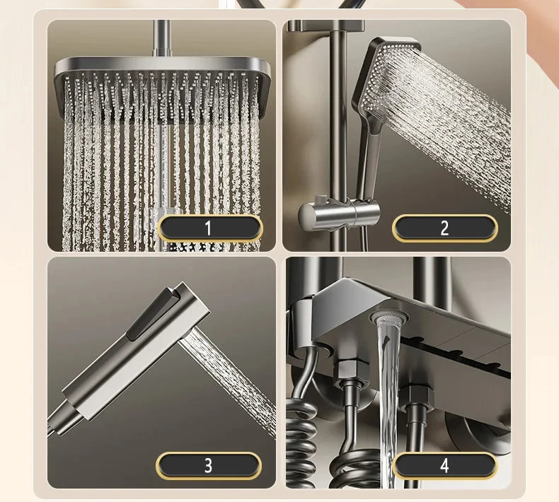 ShowerEase Piano Key Shower System – LED Digital Display, Brass Faucet