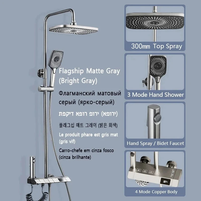 ShowerEase Piano Key Shower System – LED Digital Display, Brass Faucet