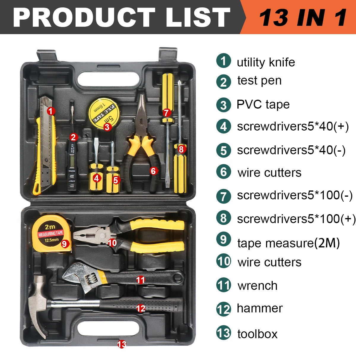 ShowerEase General Household Tool Set – Hand Tools with Plastic Toolbox