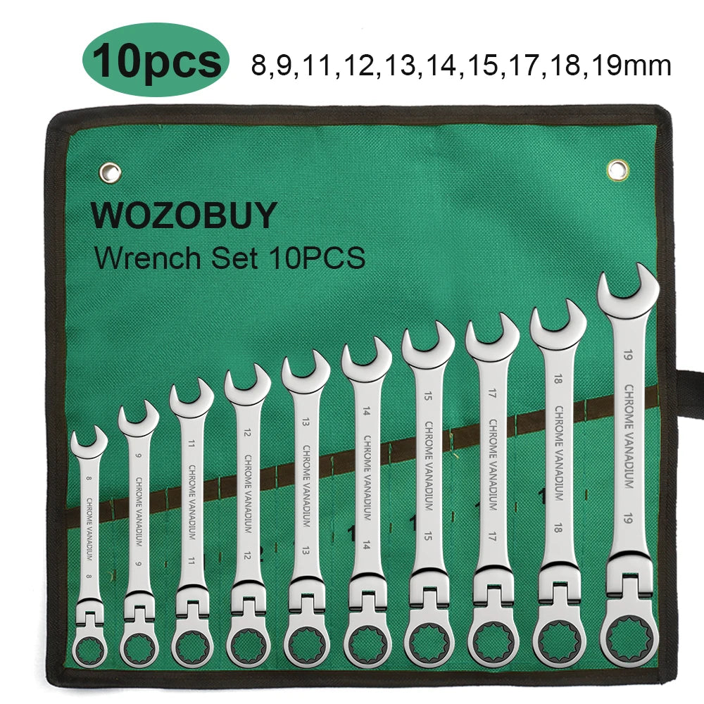 ShowerEase Ratchet Spanner Wrench Set – Flexible Head, Metric, with Canvas Bag