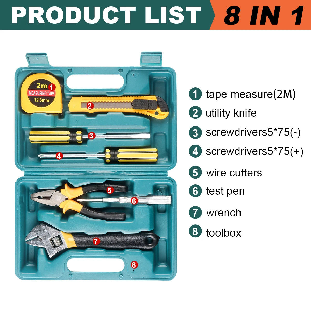 ShowerEase General Household Tool Set – Hand Tools with Plastic Toolbox