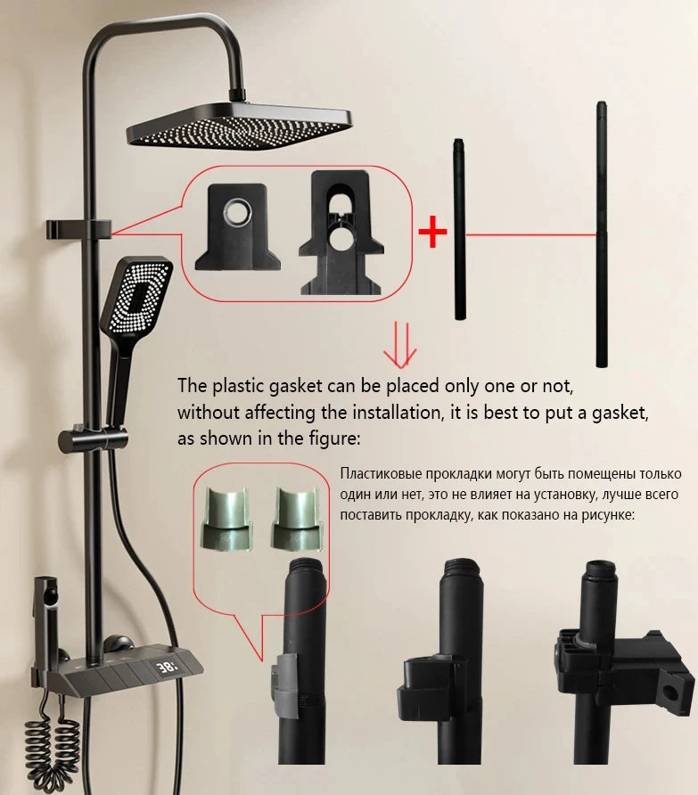ShowerEase Piano Key Shower System – LED Digital Display, Brass Faucet