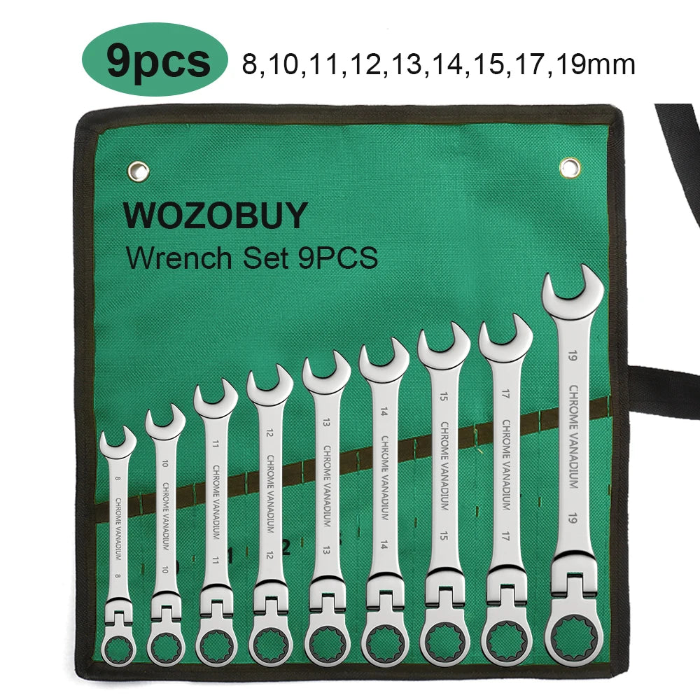 ShowerEase Ratchet Spanner Wrench Set – Flexible Head, Metric, with Canvas Bag