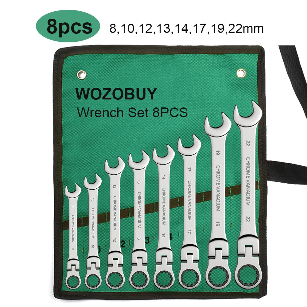 ShowerEase Ratchet Spanner Wrench Set – Flexible Head, Metric, with Canvas Bag