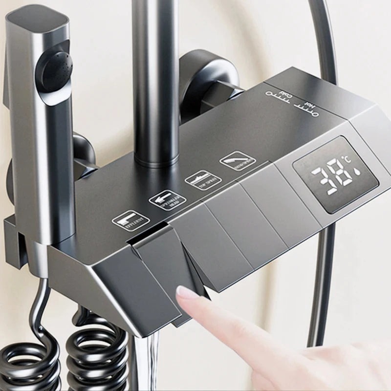 ShowerEase Piano Key Shower System – LED Digital Display, Brass Faucet