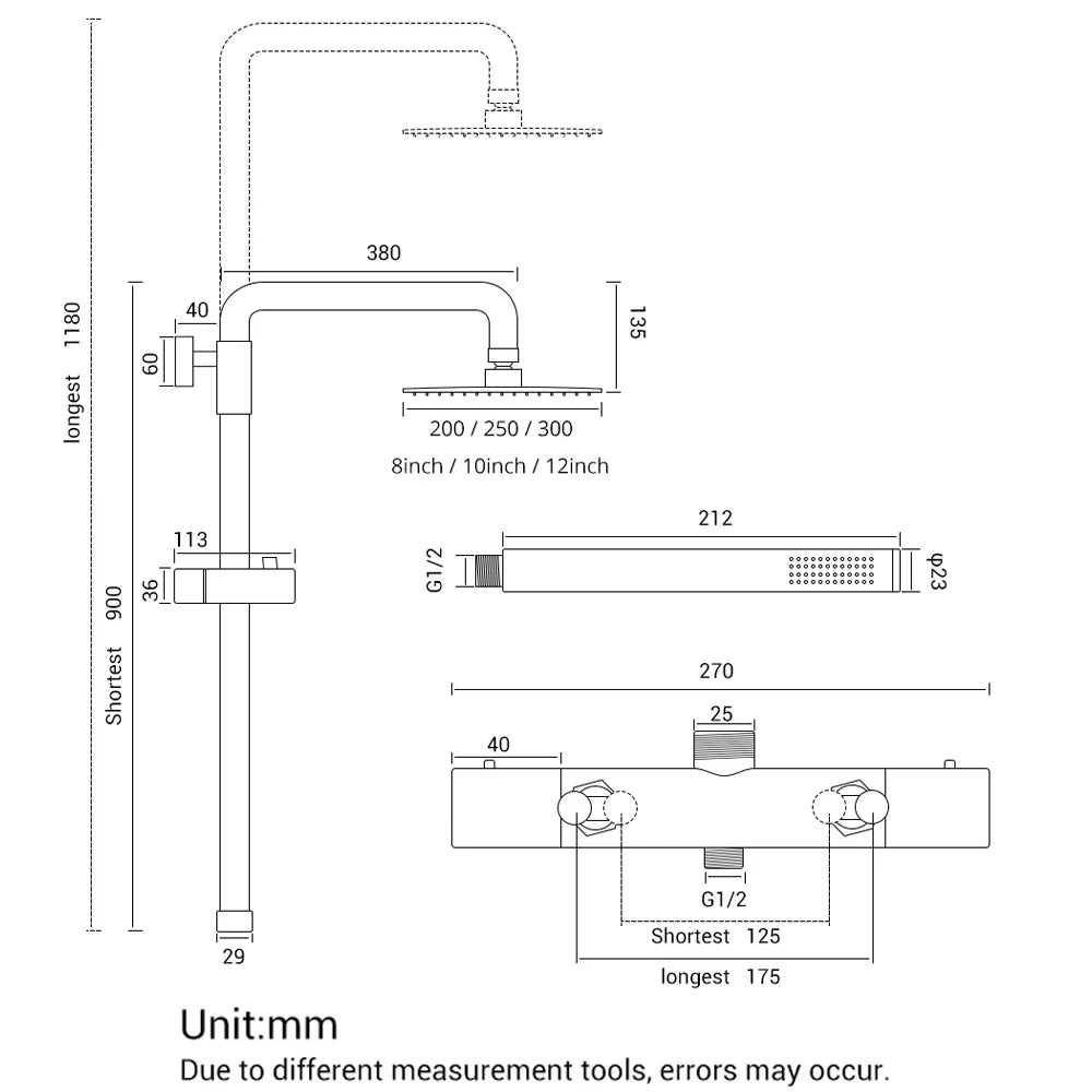 ShowerEase - Wall-Mounted Thermostatic Valve System, Brass Shower Set