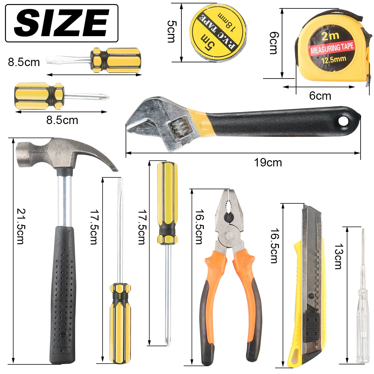 ShowerEase General Household Tool Set – Hand Tools with Plastic Toolbox