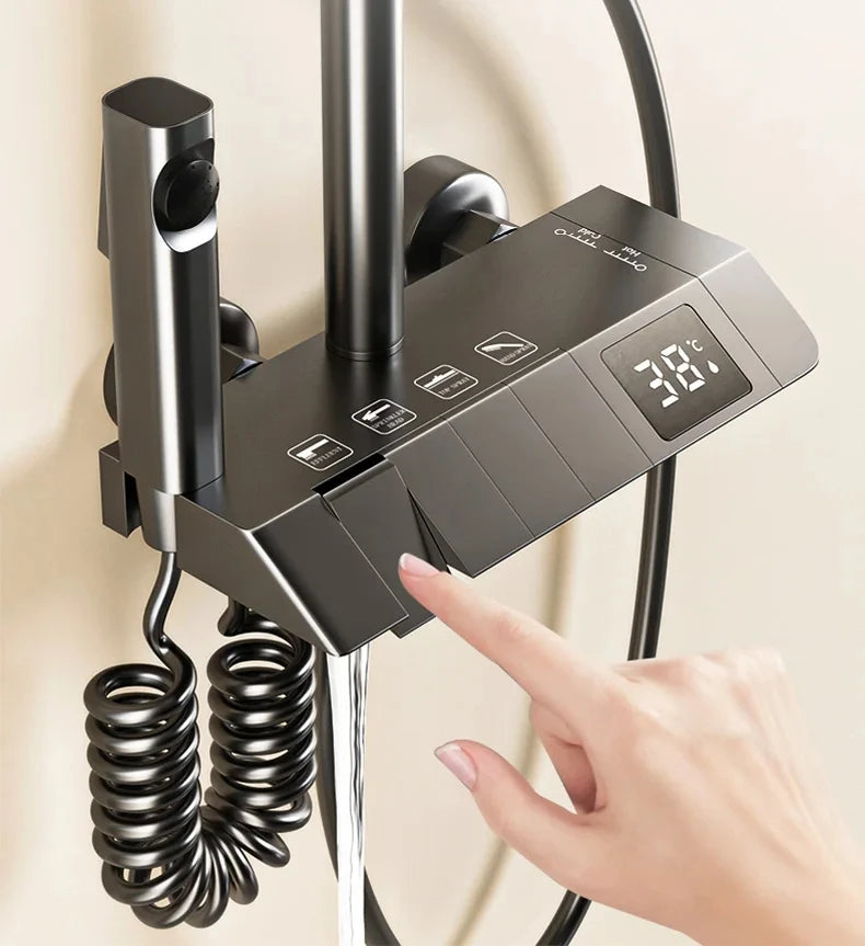 ShowerEase Piano Key Shower System – LED Digital Display, Brass Faucet