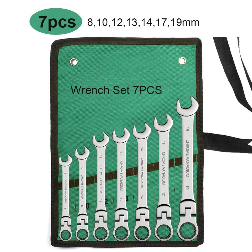 ShowerEase Ratchet Spanner Wrench Set – Flexible Head, Metric, with Canvas Bag