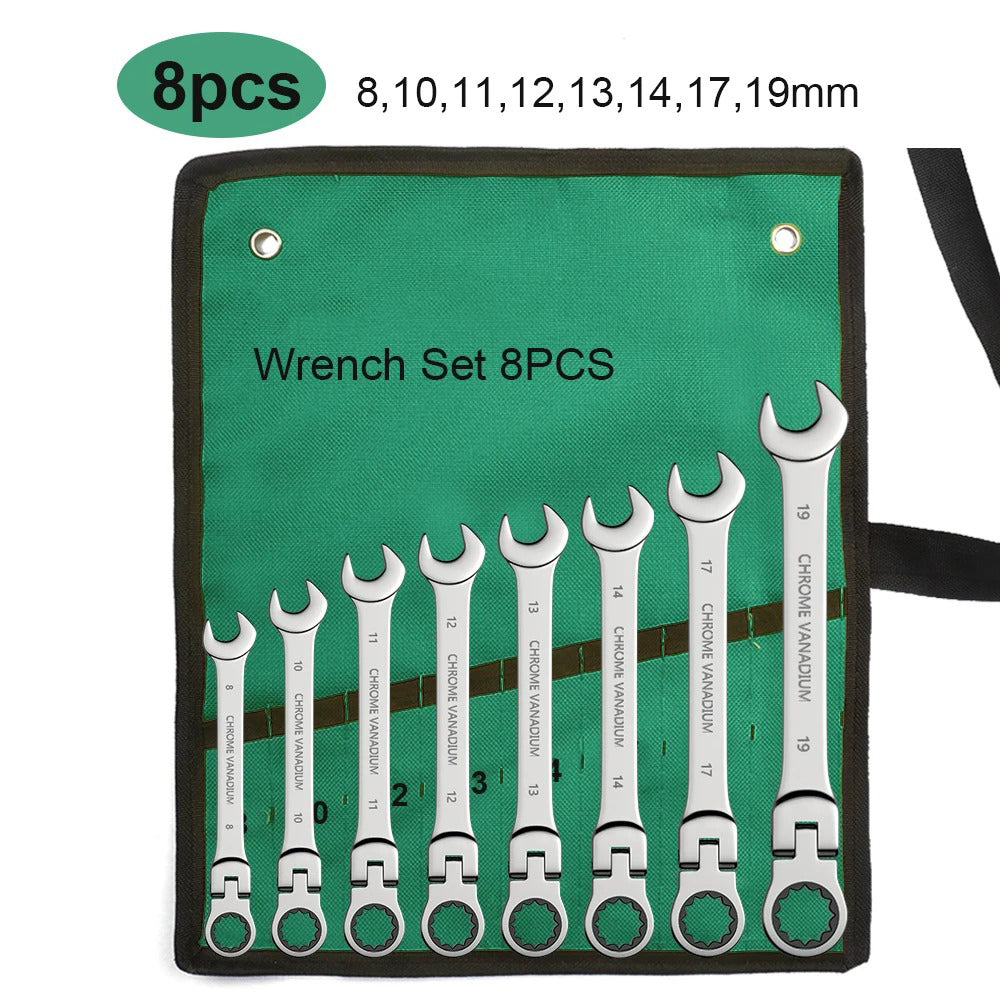 ShowerEase Ratchet Spanner Wrench Set – Flexible Head, Metric, with Canvas Bag