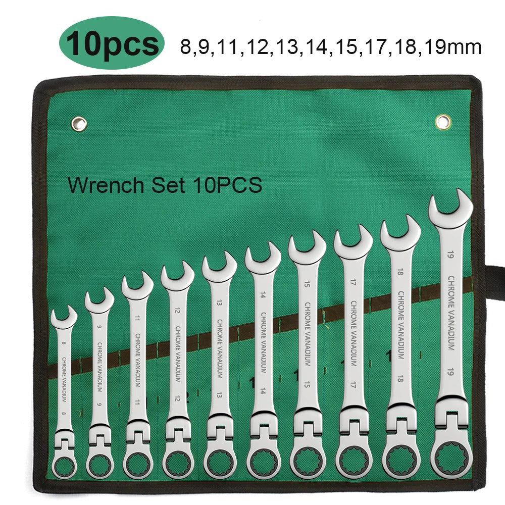 ShowerEase Ratchet Spanner Wrench Set – Flexible Head, Metric, with Canvas Bag