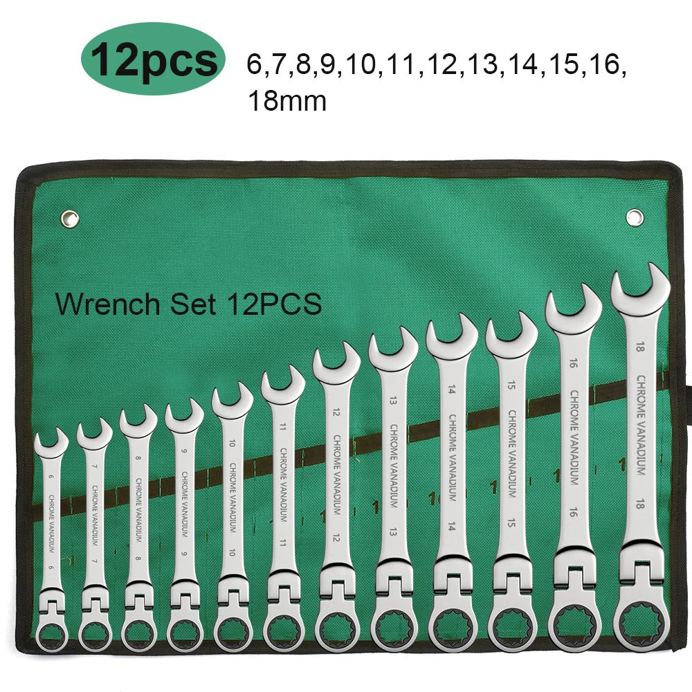 ShowerEase Ratchet Spanner Wrench Set – Flexible Head, Metric, with Canvas Bag