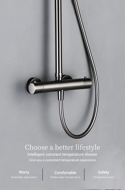 ShowerEase - Wall-Mounted Thermostatic Valve System, Brass Shower Set