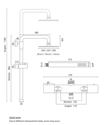 ShowerEase - Wall-Mounted Thermostatic Valve System, Brass Shower Set