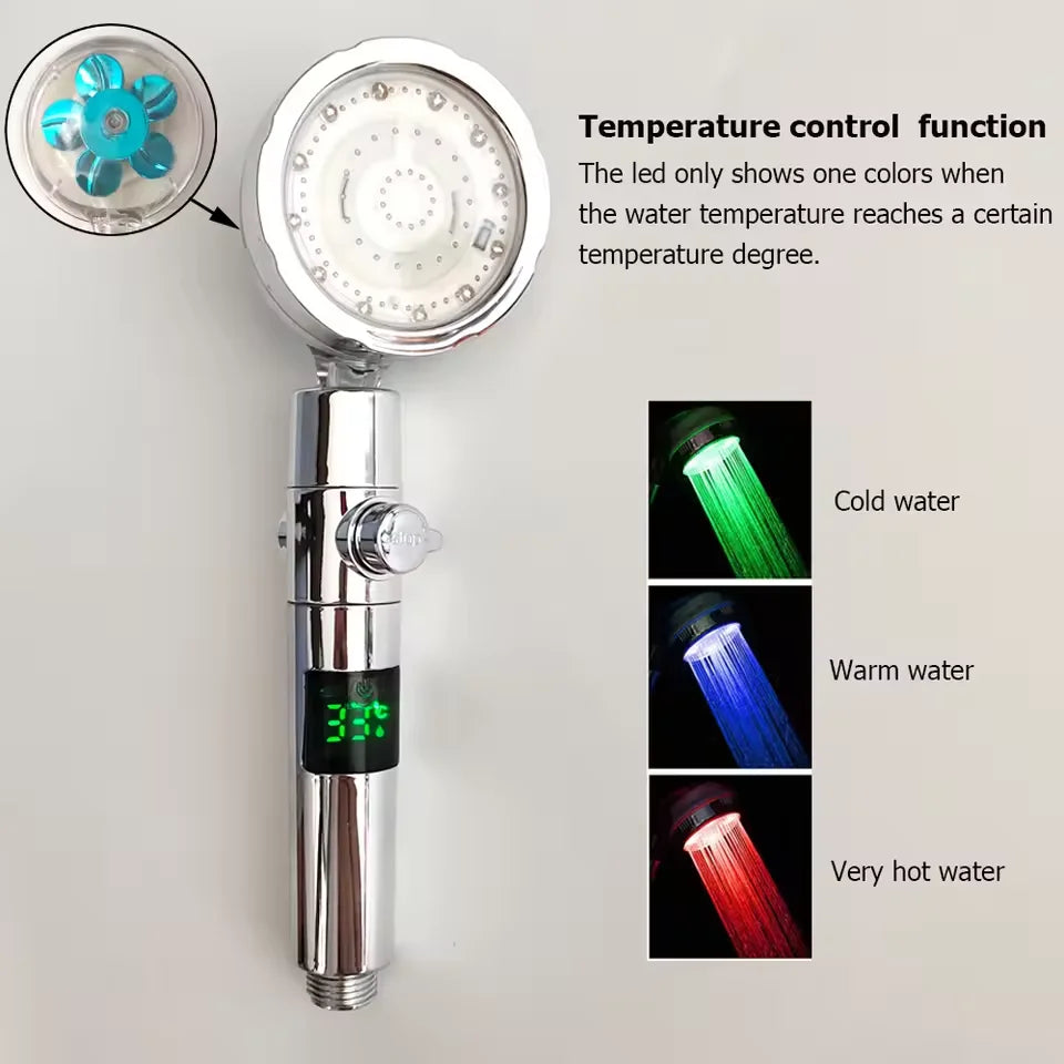 ShowerEase Smart LED Temperature Display Shower Head - High Pressure Rainfall with Color Alert
