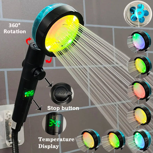 ShowerEase Smart LED Temperature Display Shower Head - High Pressure Rainfall with Color Alert