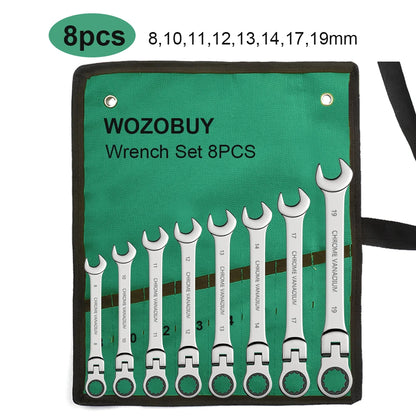 ShowerEase Ratchet Spanner Wrench Set – Flexible Head, Metric, with Canvas Bag