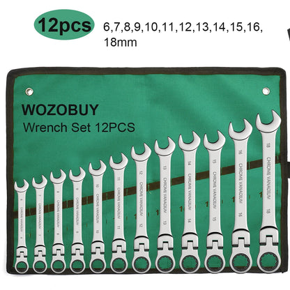 ShowerEase Ratchet Spanner Wrench Set – Flexible Head, Metric, with Canvas Bag