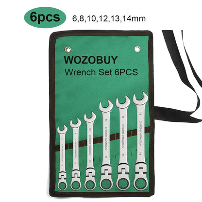 ShowerEase Ratchet Spanner Wrench Set – Flexible Head, Metric, with Canvas Bag