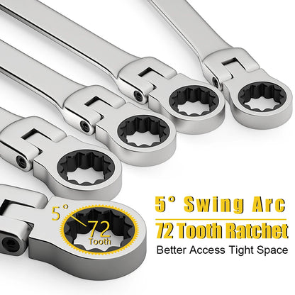 ShowerEase Ratchet Spanner Wrench Set – Flexible Head, Metric, with Canvas Bag