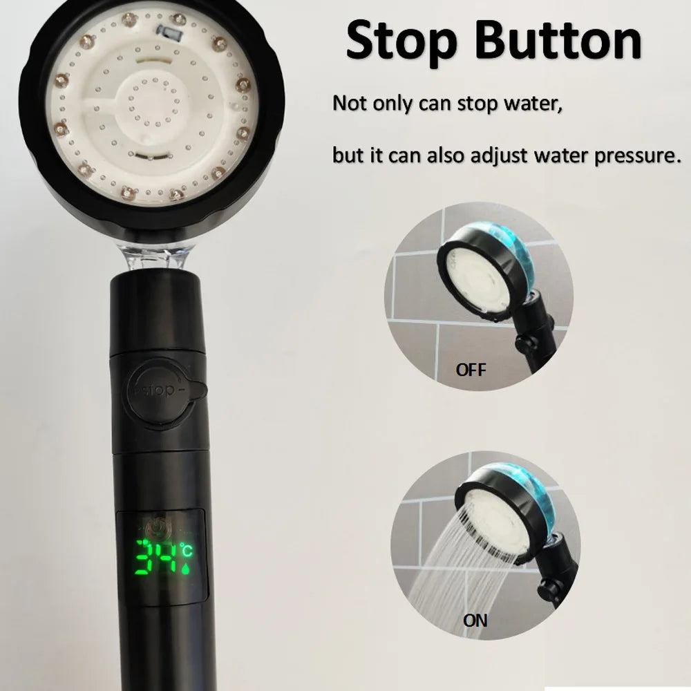 ShowerEase Smart LED Temperature Display Shower Head - High Pressure Rainfall with Color Alert