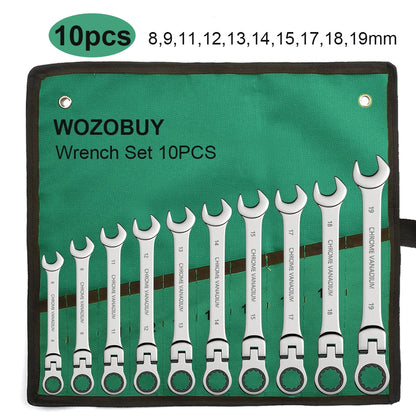 ShowerEase Ratchet Spanner Wrench Set – Flexible Head, Metric, with Canvas Bag